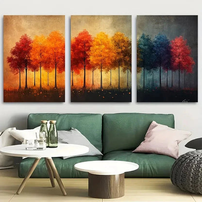 3pcs Vibrant Colorful Trees In Autumn Metal Print Ready to Hang Art