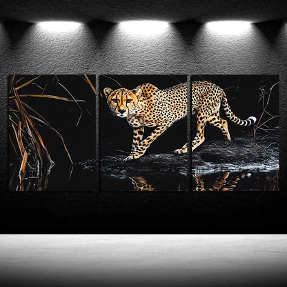 3pcs Lonely Leopard Nature Inspired Design Metal Print Ready to Hang Art