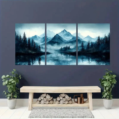 3pcs Abstract Misty Forest & Mountain Landscape Metal Print Ready to Hang Art