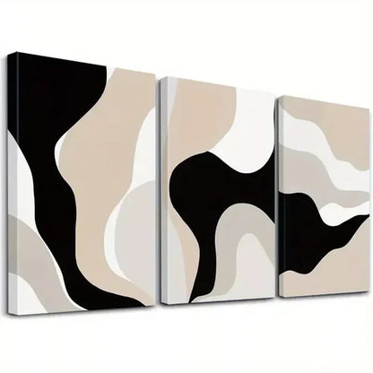 3pcs Modern Wall Art Set - Abstract Brown, Black & Beige Canvas Framed 60x90cm - High Quality Print 100% Australian Made Wall Canvas Ready to Hang