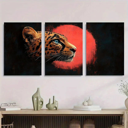 3pcs Vintage Jaguar Striking Red & Black Animal Metal Print Ready to Hang Art