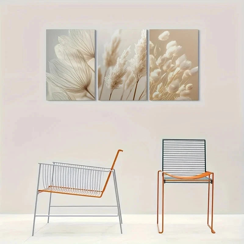 3pcs Botanical White Flowers Elegant Metal Print Ready to Hang Art