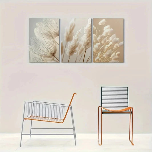 3pcs Botanical White Flowers Elegant Metal Print Ready to Hang Art