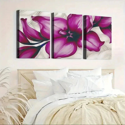 3pcs Elegant Purple Orchid with White Accents Wall Art Set Canvas Framed 40x60cm - High Quality Print 100% Australian Made Wall Canvas Ready to Hang