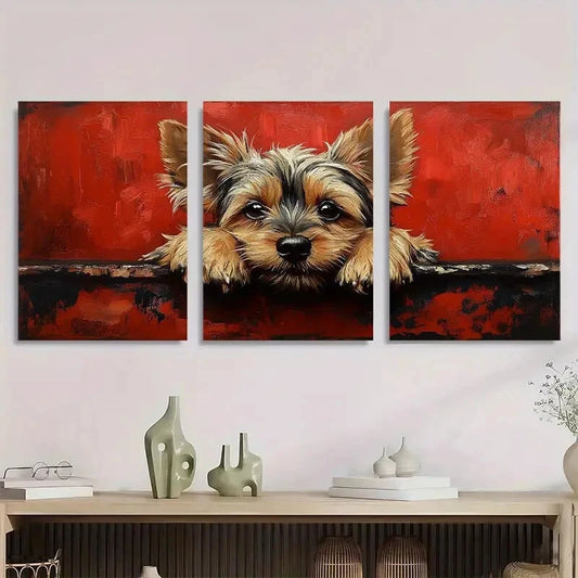 3pcs Vibrant Red Dog Heartwarming Metal Print Ready to Hang Art