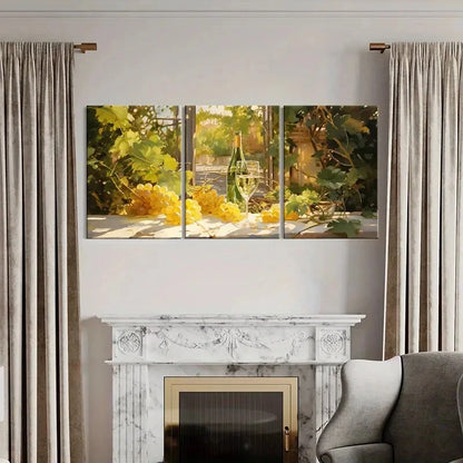 3pcs Vintage Wine & Grape Vineyard Sunlit Scene Metal Print Ready to Hang Art