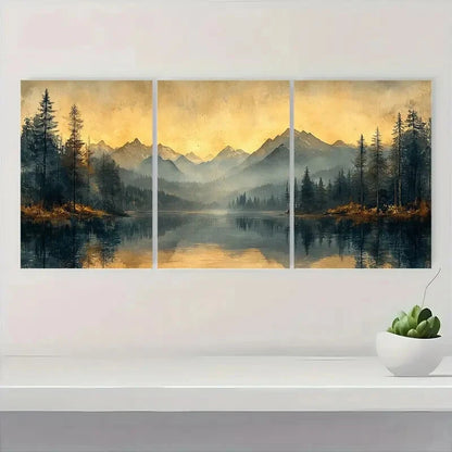 3pcs Dark moody Wooden Landscape Poster Metal Print Ready to Hang Art