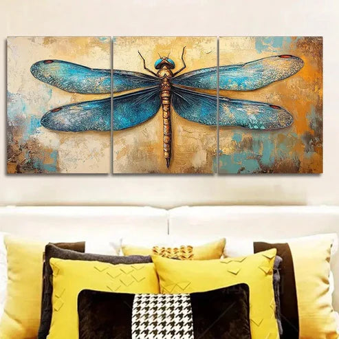 3pcs Blue Dragonfly Wall Art Set Canvas Unframed - High Quality Print 100% Australian Made Wall Canvas