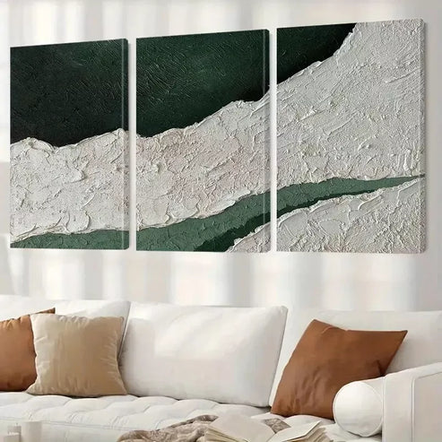 3pcs Abstract Green & White Painting Wall Art Set Canvas Unframed - High Quality Print 100% Australian Made Wall Canvas