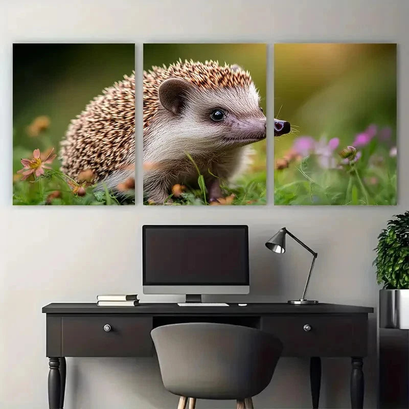 3pcs Charming Hedgehog Adorable Nature Inspired Metal Print Ready to Hang Art