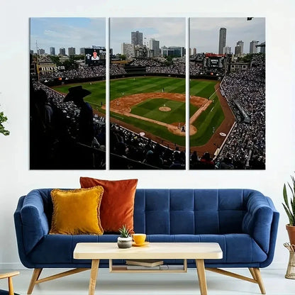 3pcs Wrigley Field Stadium Baseball Art Metal Print Ready to Hang Art