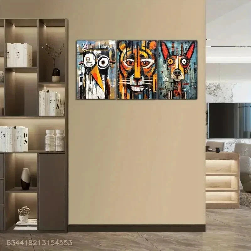 3pcs Bird Tiger Puppy Doodle Animal Metal Print Ready to Hang Art