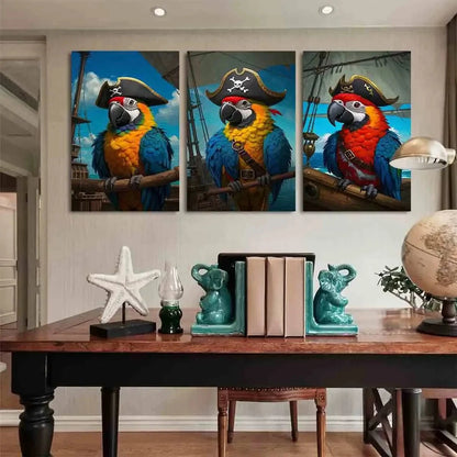 3pcs Captain Parrot Tricorn Hat & Swords Metal Print Ready to Hang Art