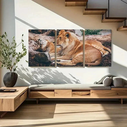 3pcs Lion Couple Animal Painting Wall Art Set Canvas Framed 40x60cm - High Quality Print 100% Australian Made Wall Canvas Ready to Hang