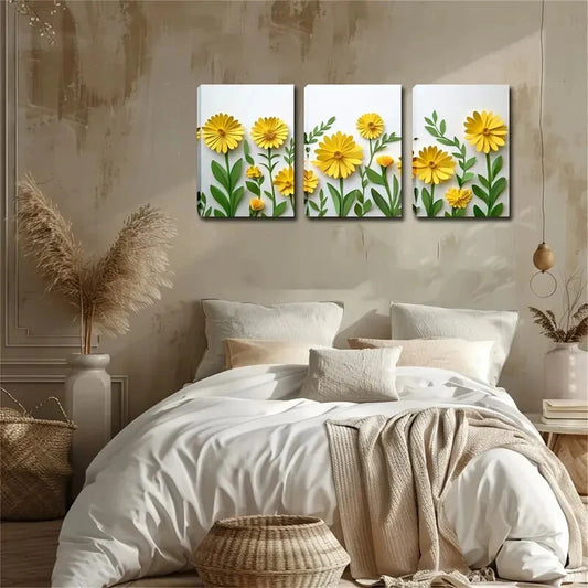 3pcs Natural Atmosphere Nordic Yellow Perfect Wall Art Set Canvas Framed 40x60cm - High Quality Print 100% Australian Made Wall Canvas Ready to Hang