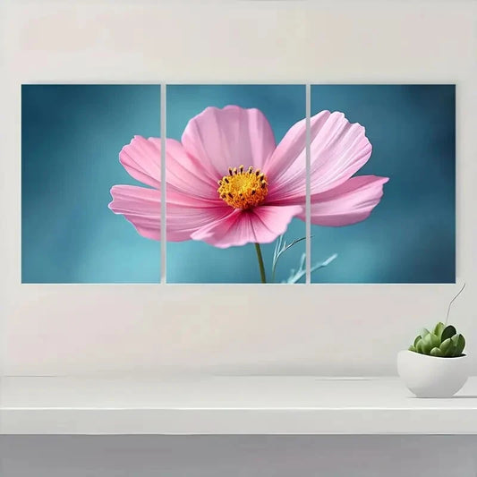 3pcs Vibrant Floral Pink Cosmo Flower Metal Print Ready to Hang Art