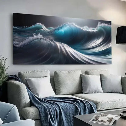 Modern Waves Dynamic Ocean wall canvas office home room framed 120x60cm - Bella Home Decor