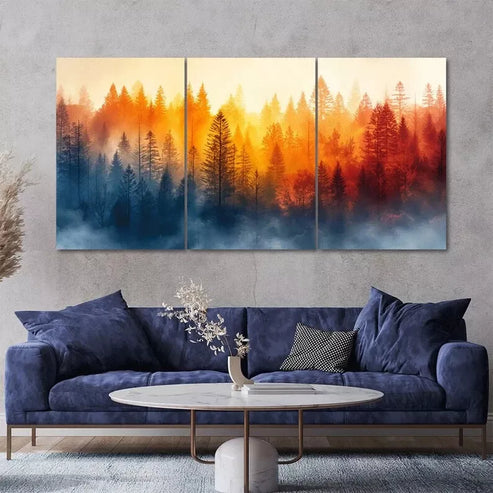 3pcs Colorful Misty Forest Painting Style Wall Art Canvas Unframed - High Quality Print 100% Australian Made Wall Canvas