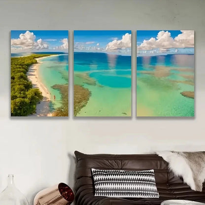 3pcs Turquoise Waters of a Tropical Seascape Wall Art Set Canvas Framed 60x90cm - High Quality Print 100% Australian Made Wall Canvas Ready to Hang