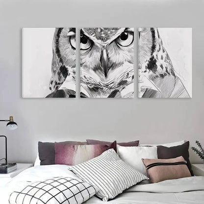 3pcs Black and White Owl Design   Wall Art Set Canvas Framed 60x90cm - High Quality Print 100% Australian Made Wall Canvas Ready to Hang