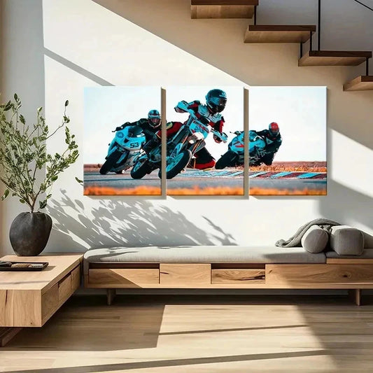 3pcs Motorcycle Racing Modern Decor Wall Art Set Canvas Framed 40x60cm - High Quality Print 100% Australian Made Wall Canvas Ready to Hang