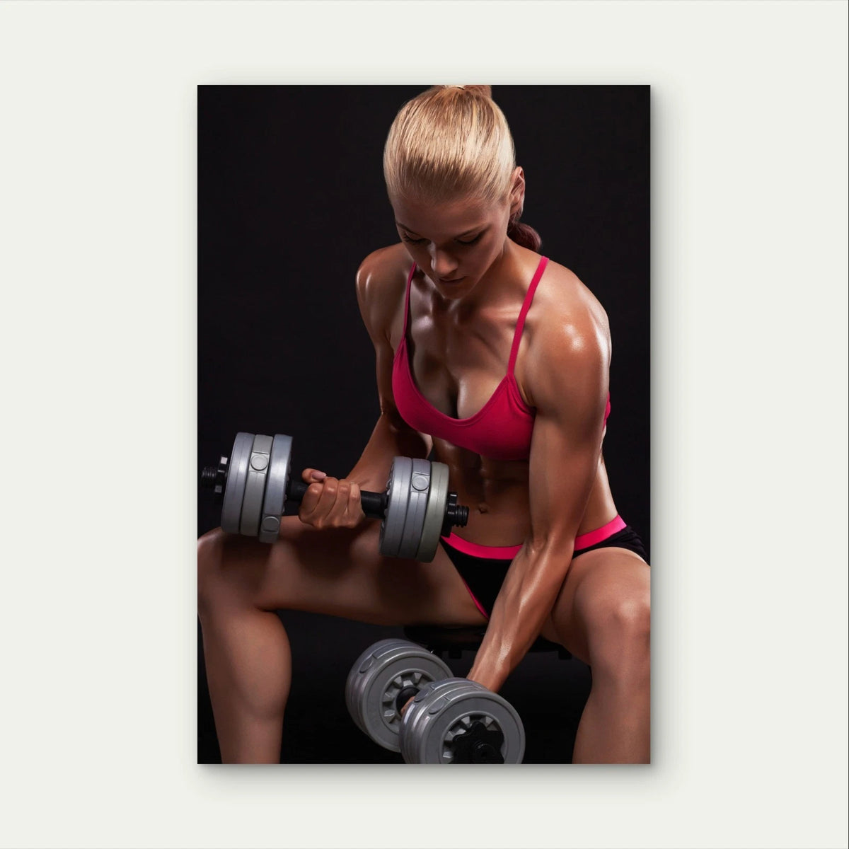 Strong Female Seated Dumbbell Exercise 5mm Plastic Poster Ready to Hang 90x60cm