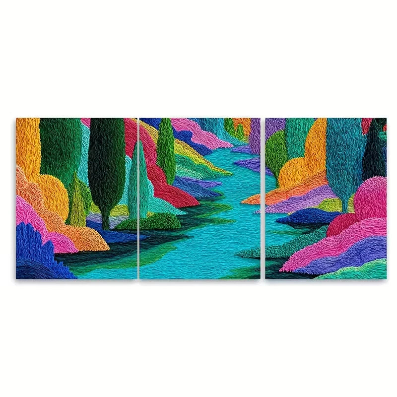 3pcs Colorful Abstract River Scenery Metal Print Ready to Hang Art