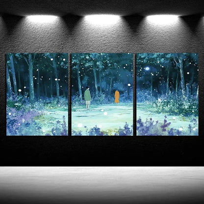 3pcs Enchanted Forest Couple Night Nature-Themed Metal Print Ready to Hang Art