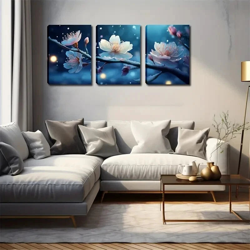 3pcs White Plum Blossoms Pink & White Perfect Wall Art Set Canvas Framed 40x60cm - High Quality Print 100% Australian Made Wall Canvas Ready to Hang