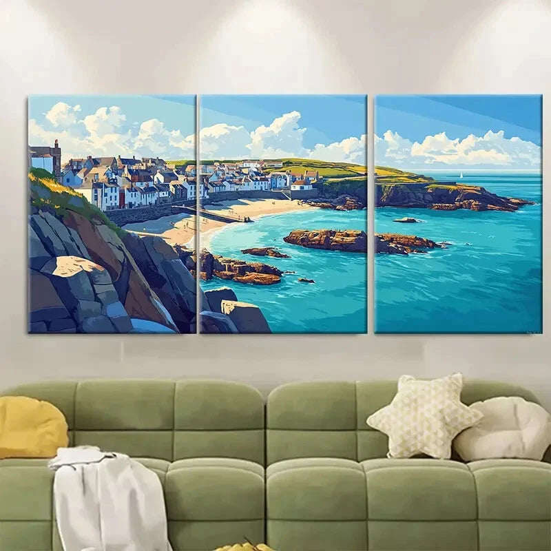 3pcs St Ives & Port Isaac Beach Scenery Blue Sky Metal Print Ready to Hang Art