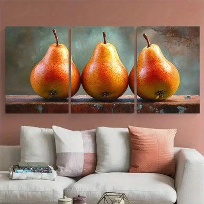 3pcs Vibrant Pears Fruit Illustration Metal Print Ready to Hang Art