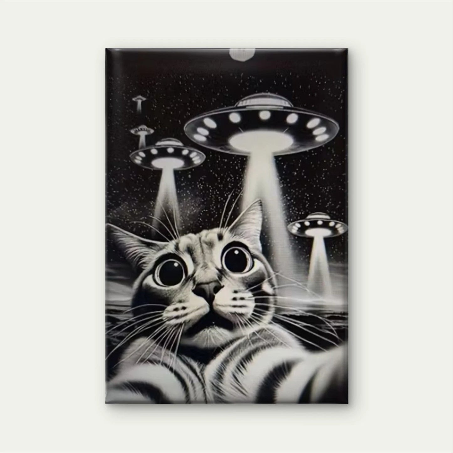 Whimsical Cat & UFO Adventure Oil Painting 60x90cm Metal Print Ready to Hang