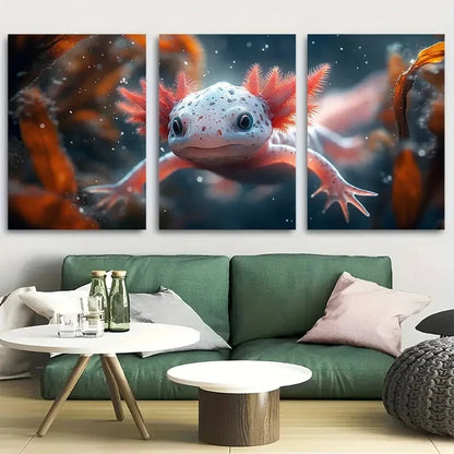3pcs Adorable Axolotl Underwater Aquatic Themed Metal Print Ready to Hang Art