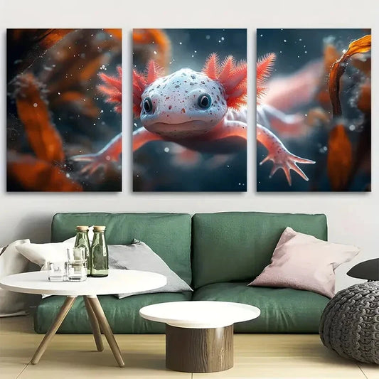 3pcs Adorable Axolotl Underwater Aquatic Themed Metal Print Ready to Hang Art