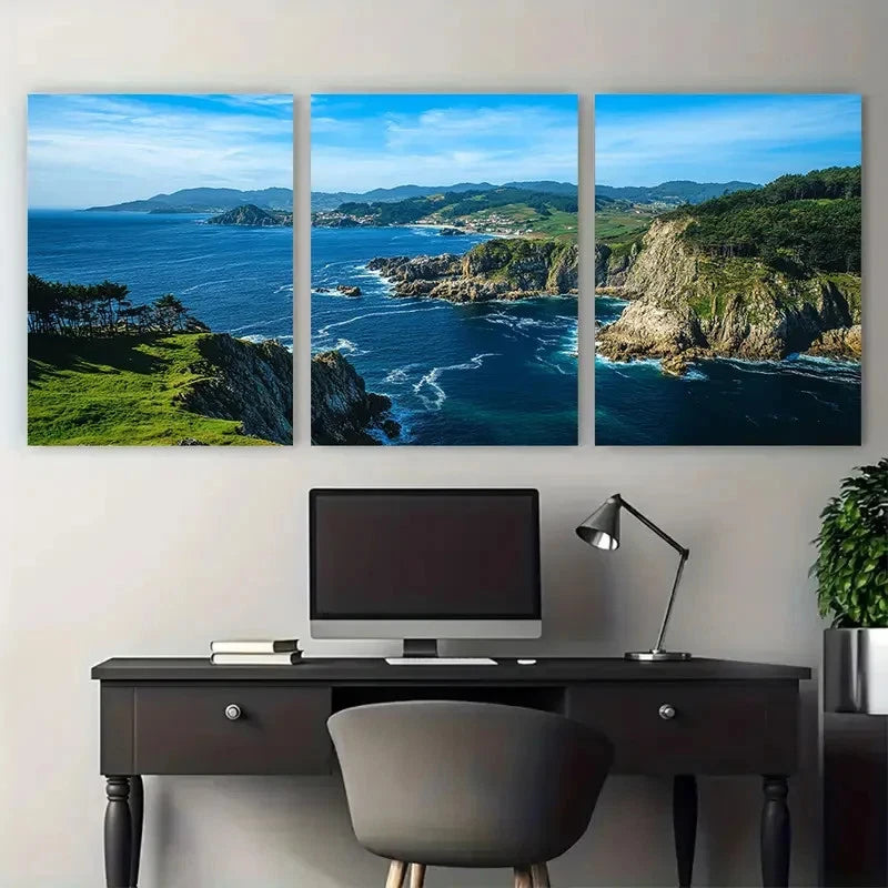 3pcs Galicia Cies Islands Illustration Metal Print Ready to Hang Art