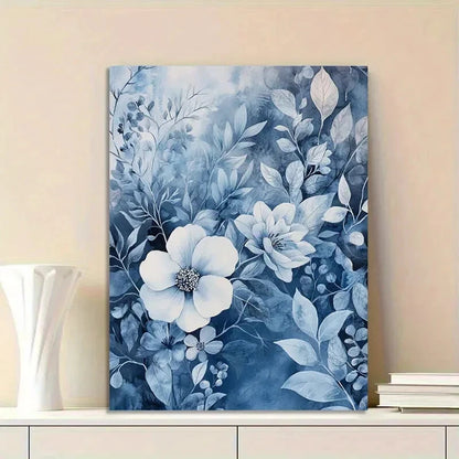 Blue and White Floral Watercolor Elegant 40x60cm Metal Print Ready to Hang