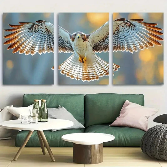 3pcs Majestic Hawk Soaring Vivid Blue Sky Metal Print Ready to Hang Art