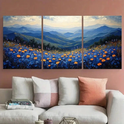 3pcs Blue Ridge On North Carolina Impasto Design Metal Print Ready to Hang Art