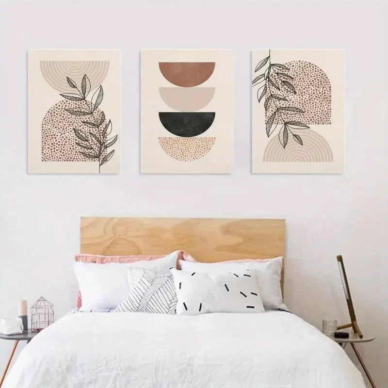 3pcs Black & Beige Abstract Line Prints Metal Print Ready to Hang Art