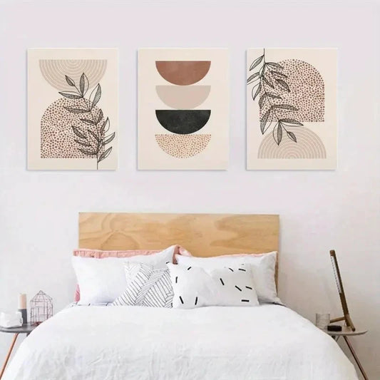 3pcs Black & Beige Abstract Line Prints Metal Print Ready to Hang Art