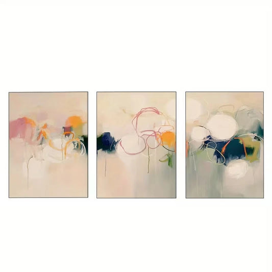 3pcs Abstract Beige Orange Blue Green Shapes  Wall Art Set Canvas Framed 60x90cm - High Quality Print 100% Australian Made Wall Canvas Ready to Hang