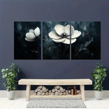 3pcs Abstract Elegant Black and White Floral Metal Print Ready to Hang Art