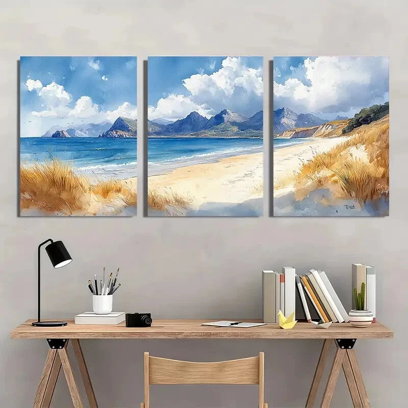 3pcs Portsalon Beach Painting Donegal Watercolor Metal Print Ready to Hang Art