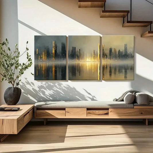3pcs Cityscape Reflection Urban Skyline Futurist Metal Print Ready to Hang Art