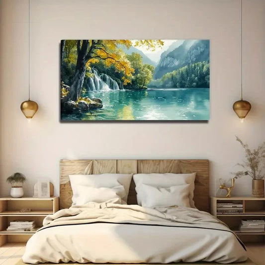 Modern Minimalist Lakeside Tree Wall Art Canvas Office Home Room Framed 120x60cm