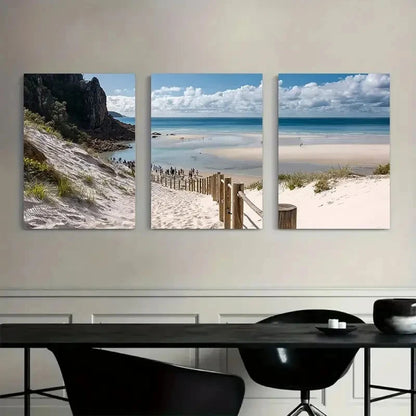 3pcs Beach with White Sand & Ocean View Metal Print Ready to Hang Art