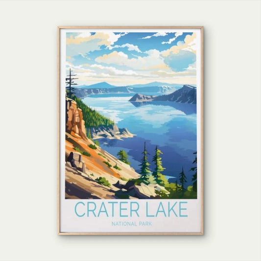 Crater Lake National Park, Pine Tree Art Travel Poster Print Wall Art