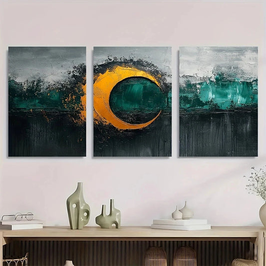 3pcs Abstract Knots Bold Black Green Golden Metal Print Ready to Hang Art