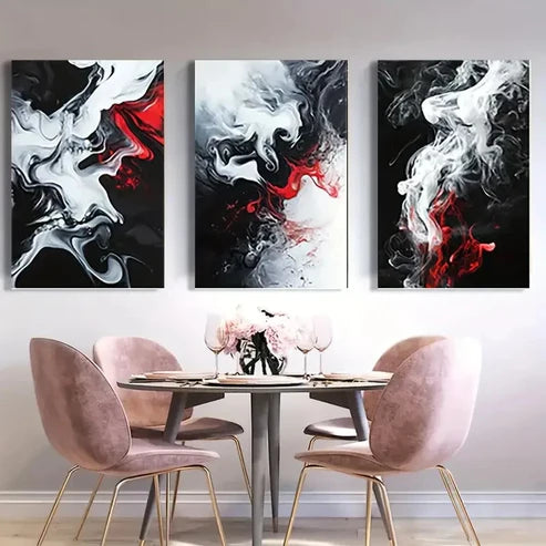 3pcs Elegant Abstract Red Black White Wall Art Set Canvas Unframed - High Quality Print 100% Australian Made Wall Canvas