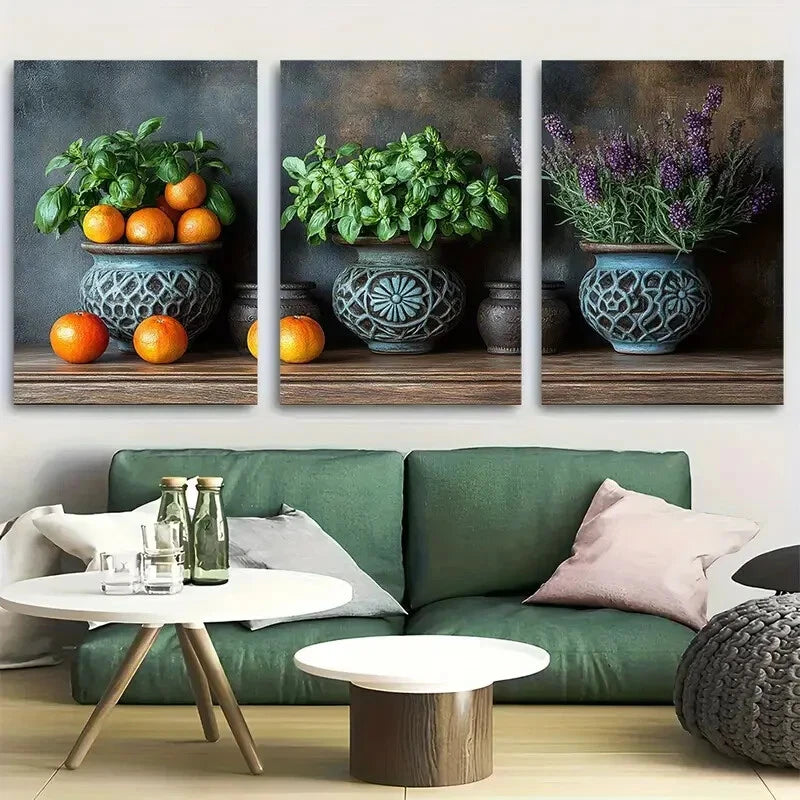 3pcs Rustic Herb Still Life Culinary Kitchen Metal Print Ready to Hang Art